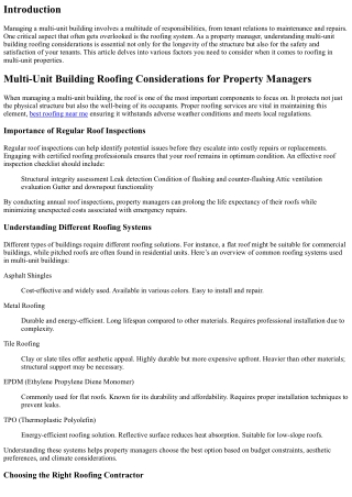 Multi-Unit Building Roofing Considerations for Property Managers