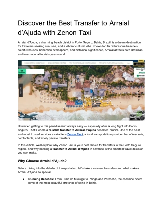Discover the Best Transfer to Arraial d’Ajuda with Zenon Taxi