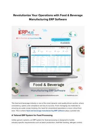 Food and Beverage Manufacturing ERP Software Solutions | TheERPHub