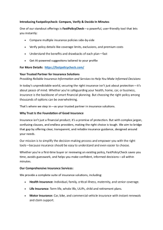 Introducing Fastpolicycheck: Compare, Verify & Decide In Minutes