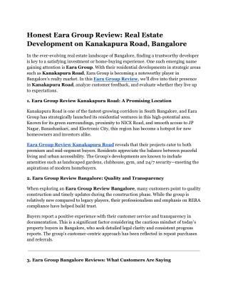 Honest Eara Group Review_ Real Estate Development on Kanakapura Road, Bangalore