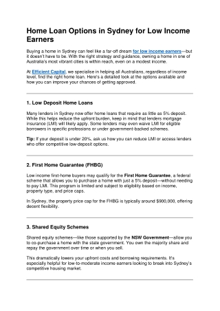Home Loan Options in Sydney for Low Income Earners