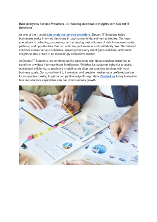 Data Analytics Service Providers – Unlocking Actionable Insights with Devant IT Solutions