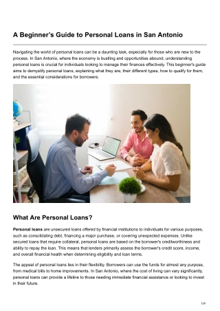 A Beginner’s Guide to Personal Loans in San Antonio