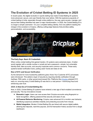 The Evolution of Cricket Betting ID Systems in 2025