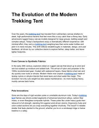 The Evolution of the Modern Trekking Tent