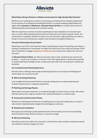 What Makes Hiring a Plasterer in Melbourne Essential for High-Quality Wall Finishes