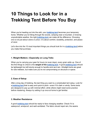 10 Things to Look for in a Trekking Tent Before You Buy