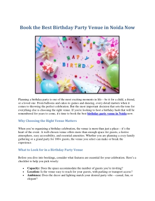 Book the Best Birthday Party Venue in Noida Now