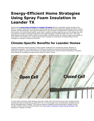 Energy-Efficient Home Strategies Using Spray Foam Insulation in Leander TX