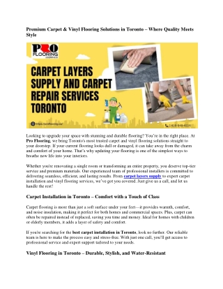 Premium Carpet & Vinyl Flooring Solutions in Toronto – Where Quality Meets Style