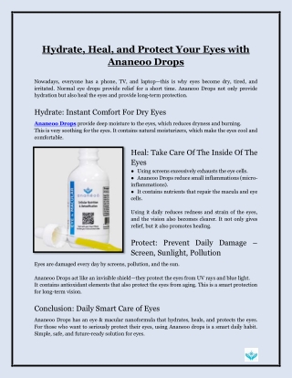 Hydrate, Heal, and Protect Your Eyes with Ananeoo Drops