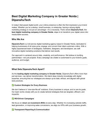 the Best Digital Marketing Company in Greater Noida _ DipanshuTech