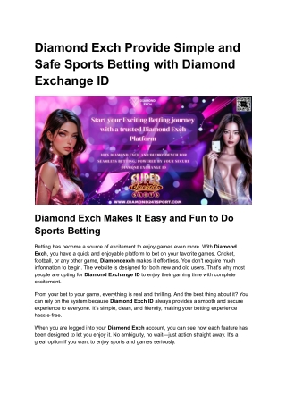 Diamond Exch Offers Secure Diamond Exchange ID for Easy Betting