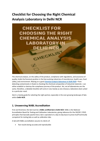 Checklist for Choosing the Right Chemical Analysis Laboratory in Delhi NCR