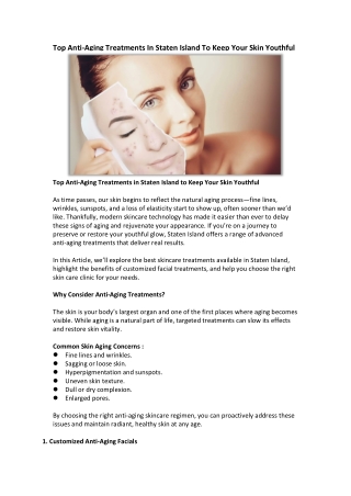 Top Anti-Aging Treatments In Staten Island To Keep Your Skin Youthful