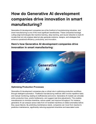 How do Generative AI development companies drive innovation in smart manufacturing?