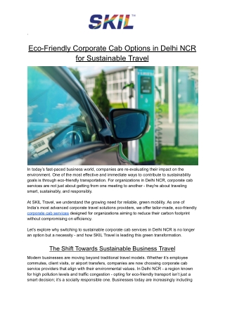 Eco-Friendly Corporate Cab Services in Delhi NCR