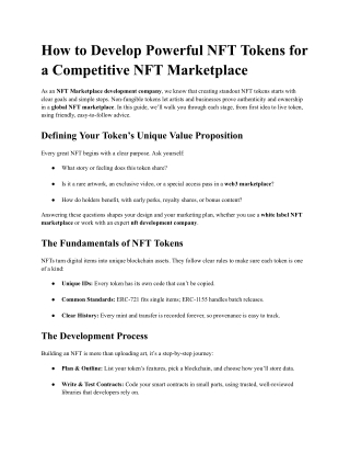 How to Develop Powerful NFT Tokens for a Competitive NFT Marketplace
