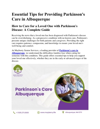 Essential Tips for Providing Parkinson's Care in Albuquerque