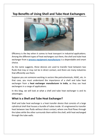 Top Benefits of Using Shell and Tube Heat Exchangers