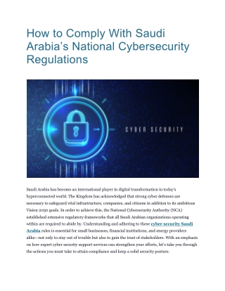 How to Comply With Saudi Arabia’s National Cybersecurity Regulations