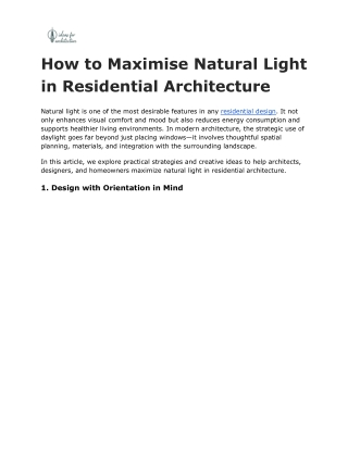 How to Maximise Natural Light in Residential Architecture