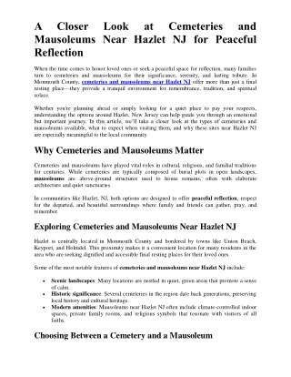 A Closer Look at Cemeteries and Mausoleums Near Hazlet NJ for Peaceful Reflection
