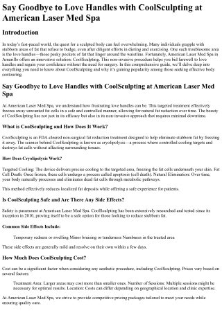 Say Goodbye to Love Handles with CoolSculpting at American Laser Med Spa