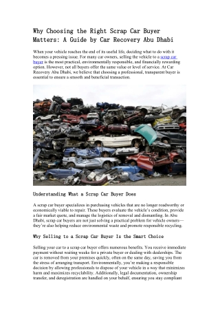 Why Choosing the Right Scrap Car Buyer Matters