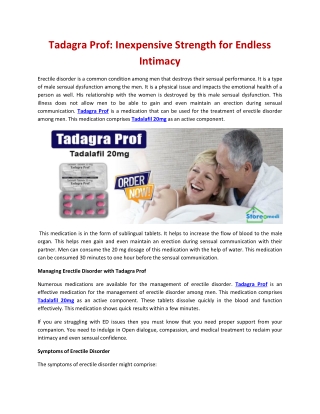 Tadagra Prof Inexpensive Strength for Endless Intimacy