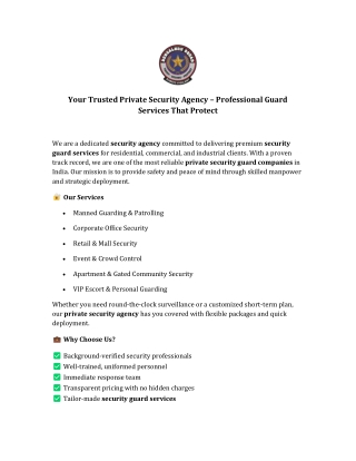 Your Trusted Private Security Agency – Professional Guard Services That Protect