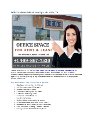Fully Furnished Office Rental Space in Wylie