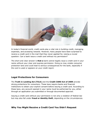 Your Rights if a Bank Issues a Credit Card Without Authorization