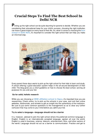 Crucial Steps To Find The Best School In Delhi NCR