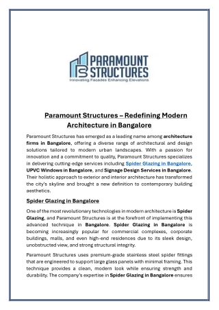 Paramount Structures  Redefining Modern Architecture in Bangalore