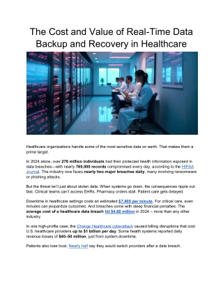 The Cost and Value of Real-Time Data Backup and Recovery in Healthcare
