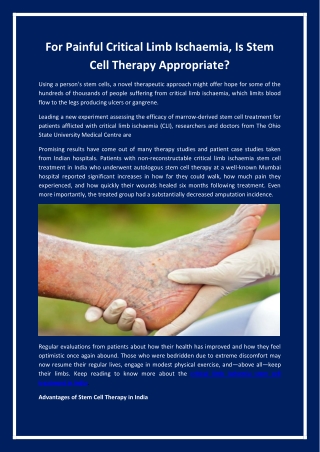 For Painful Critical Limb Ischaemia, Is Stem Cell Therapy Appropriate