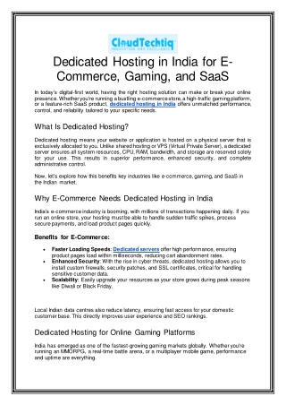 Dedicated Hosting in India for gaming