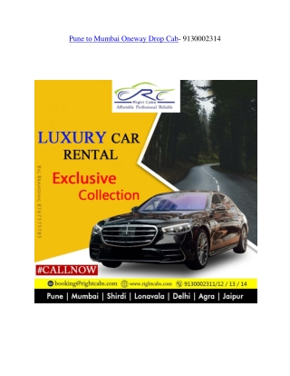 Pune to Mumbai Oneway Drop Cab- 9130002314