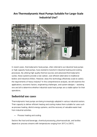 Are Thermodynamic Heat Pumps Suitable For Large‑Scale Industrial Use?