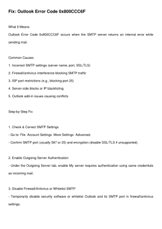 fix outlook error code 0x800ccc6f