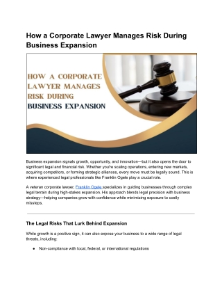 How Franklin I Ogele Minimizes Legal Risks When Expanding Business