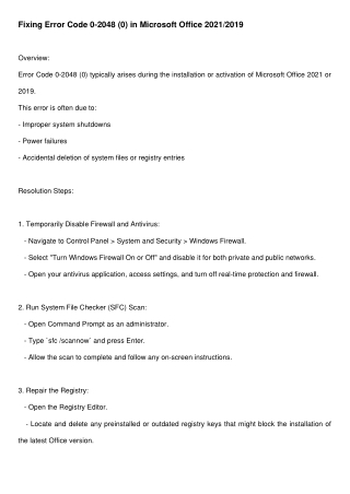 fixing error code 0 2048 0 in microsoft office