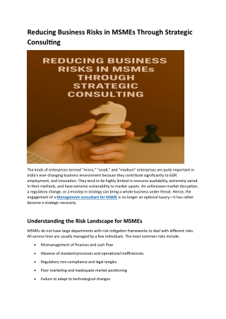Reducing Business Risks in MSMEs Through Strategic Consulting