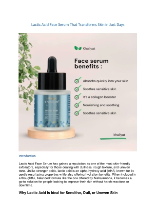 Lactic Acid Face Serum That Transforms Skin in Just Days