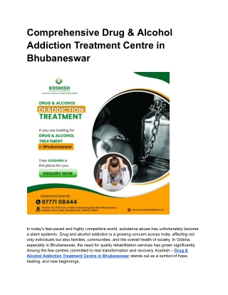 Comprehensive Drug & Alcohol Addiction Treatment Centre in Bhubaneswar