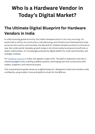 Who Is a Hardware Vendor in Today’s Digital Market
