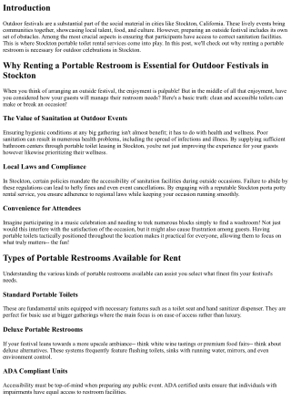 Why Leasing a Portable Bathroom is Essential for Outdoor Festivals in Stockton
