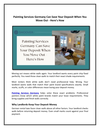 Painting Services Germany Can Save Your Deposit When You Move Out - Here's How